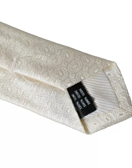 Off White Patterned Silk Adjustable Men Tie-Dolce & Gabbana-LabelTerrace.com