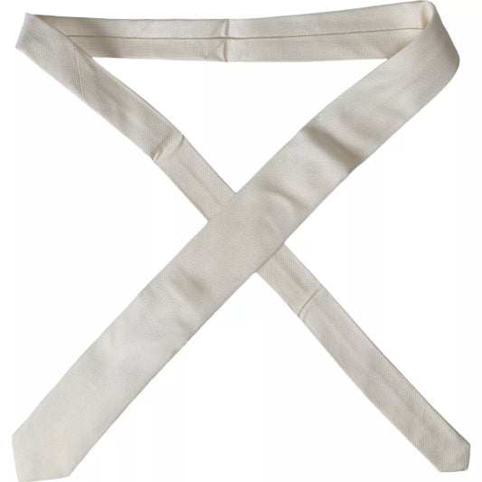 Off White Patterned Silk Classic Adjustable Tie-Dolce & Gabbana-LabelTerrace.com