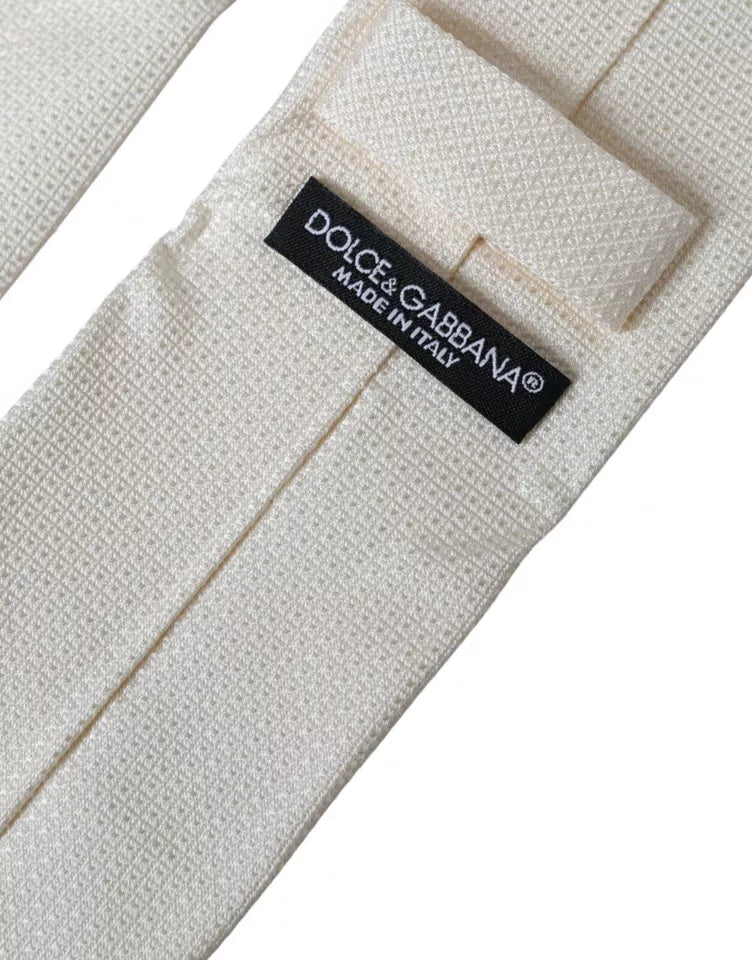 Off White Patterned Silk Classic Adjustable Tie-Dolce & Gabbana-LabelTerrace.com