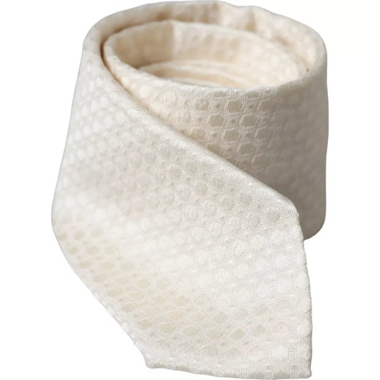 Off White Silk Adjustable Necktie Men Tie-Dolce & Gabbana-LabelTerrace.com