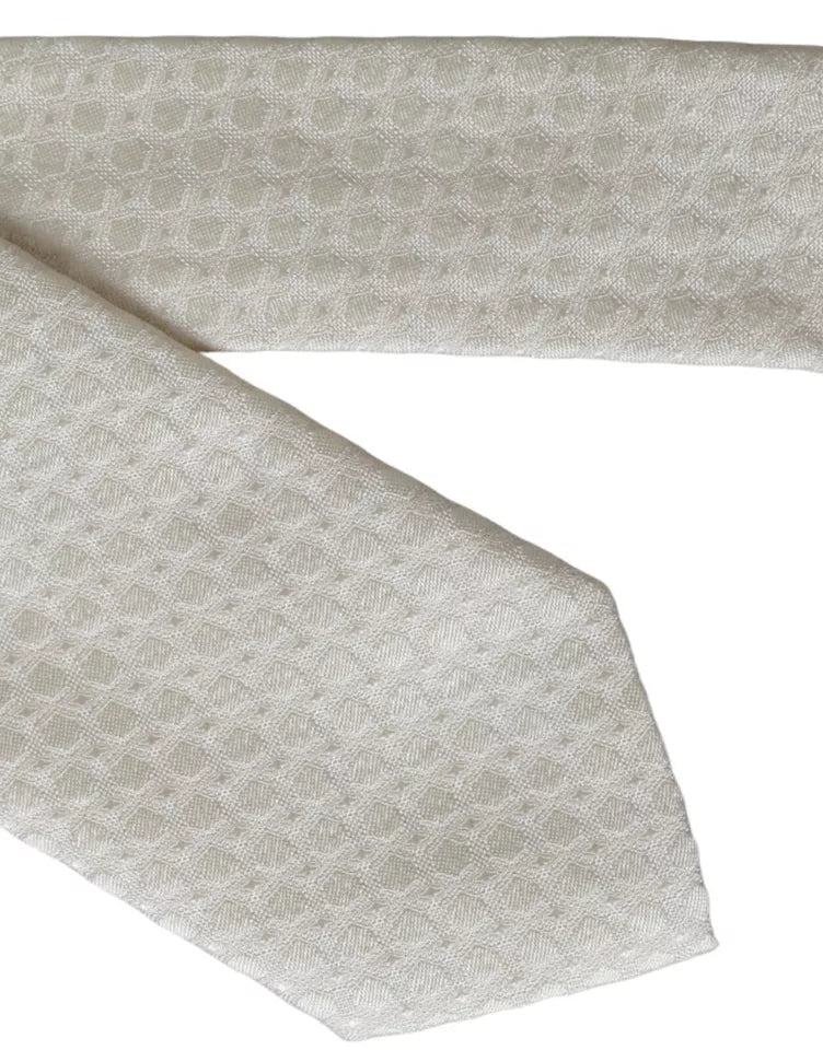 Off White Silk Adjustable Necktie Men Tie-Dolce & Gabbana-LabelTerrace.com