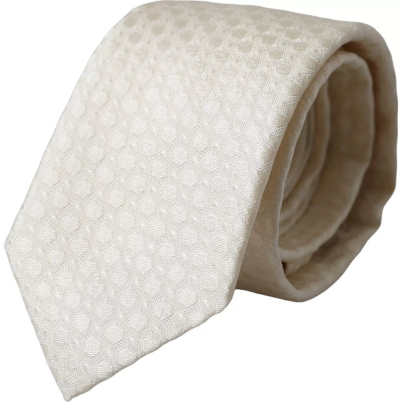 Off White Silk Adjustable Necktie Men Tie-Dolce & Gabbana-LabelTerrace.com