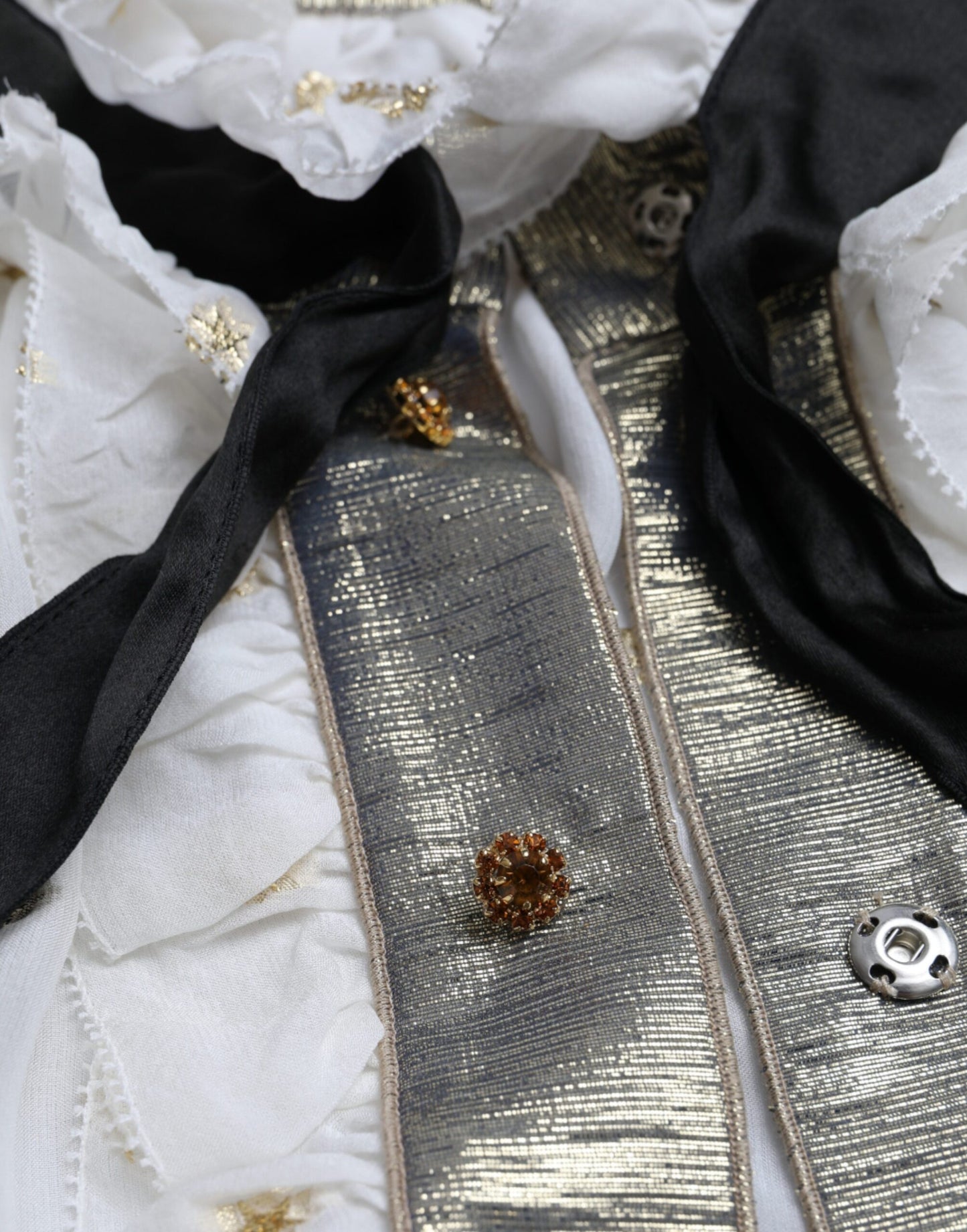 Off White Silk Blend Ascot Collar Blouse Top-Dolce & Gabbana-LabelTerrace.com