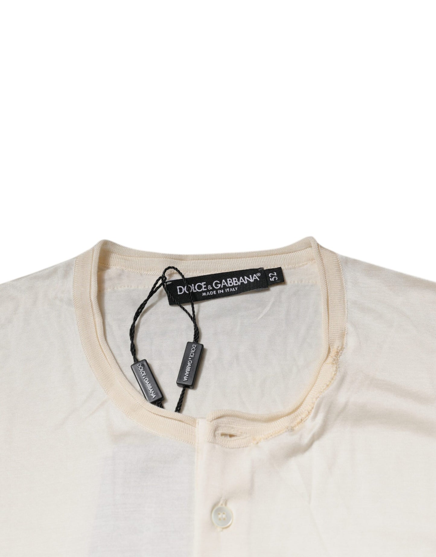 Off White Silk Henley Short Sleeves T-Shirt-Dolce & Gabbana-LabelTerrace.com