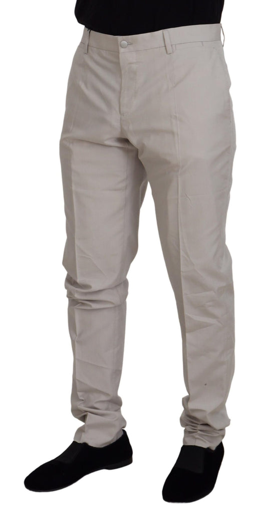 Off White Silk Mid Waist Chino Pants-Dolce & Gabbana-LabelTerrace.com