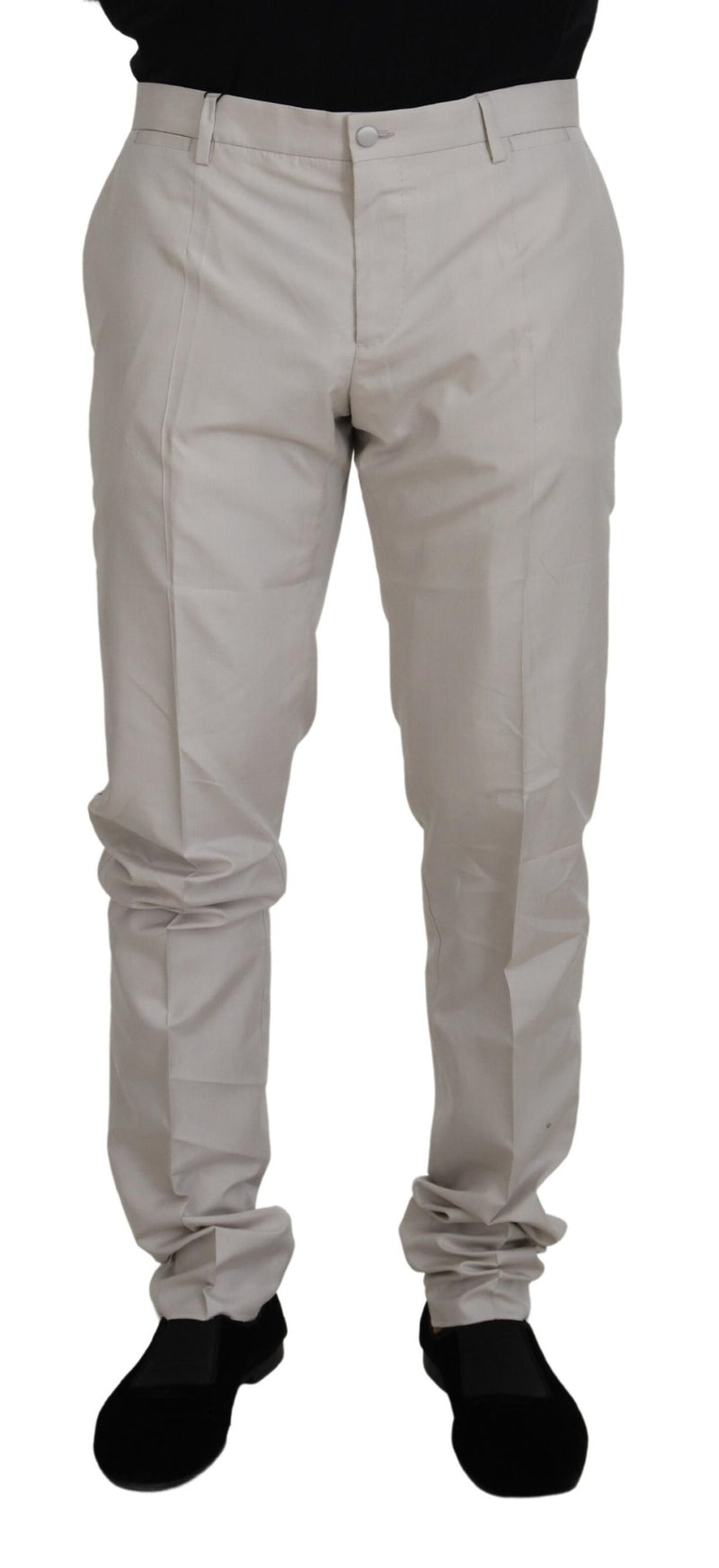 Off White Silk Mid Waist Chino Pants-Dolce & Gabbana-LabelTerrace.com
