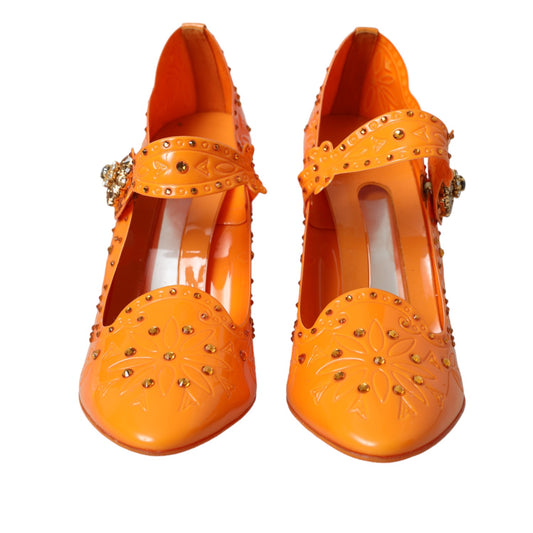Orange CINDERELLA Floral Crystal Pumps Shoes-Dolce & Gabbana-LabelTerrace.com