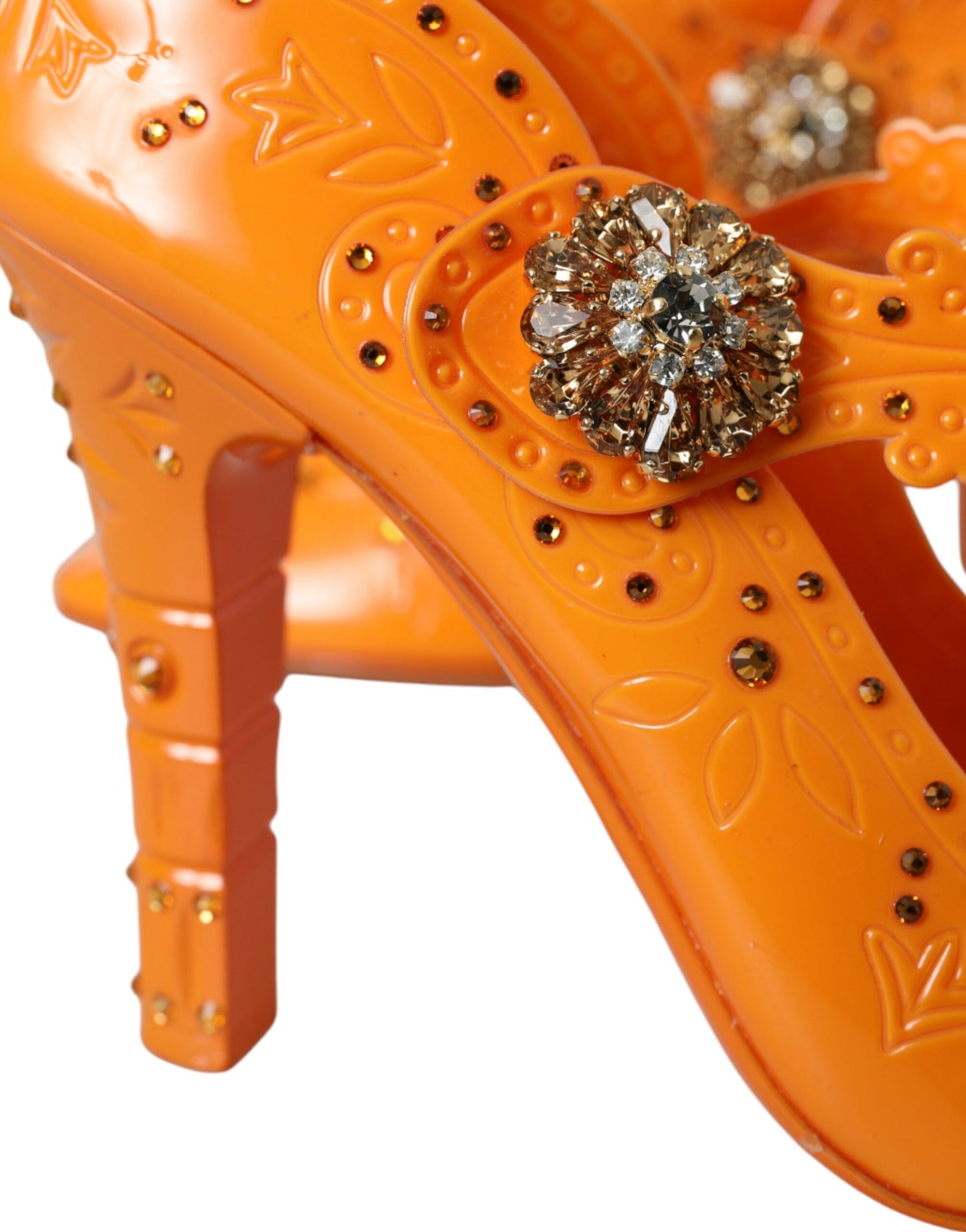 Orange CINDERELLA Floral Crystal Pumps Shoes-Dolce & Gabbana-LabelTerrace.com