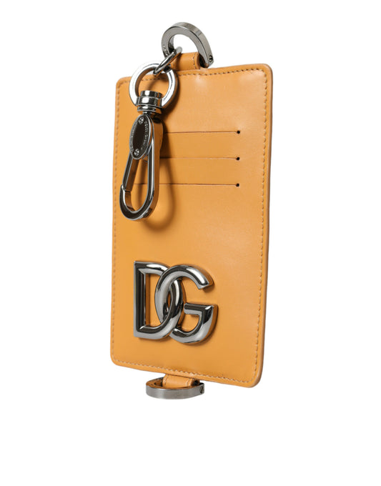 Orange Calf Leather Credit Card Holder Clip On Wallet-Dolce & Gabbana-LabelTerrace.com