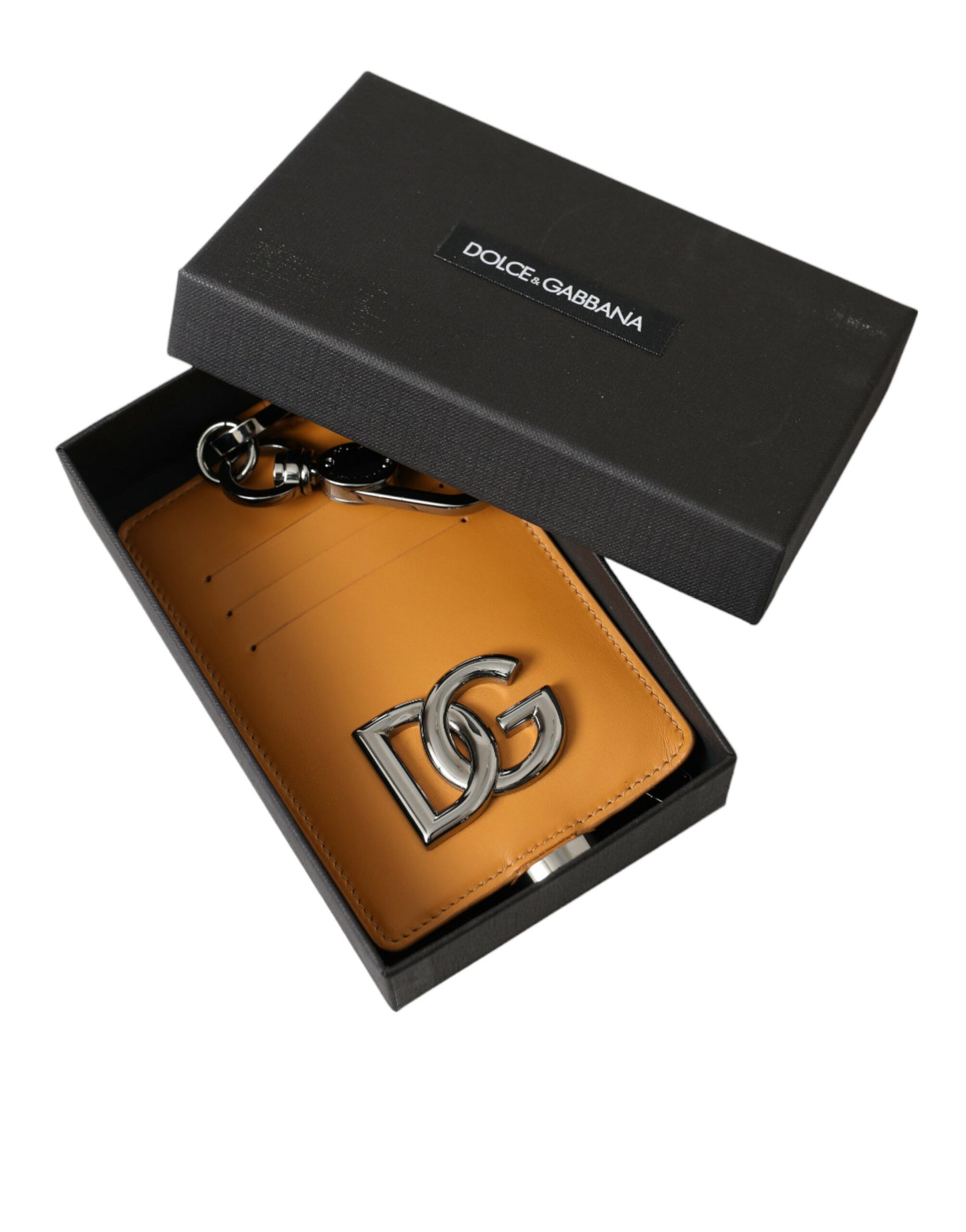 Orange Calf Leather Credit Card Holder Clip On Wallet-Dolce & Gabbana-LabelTerrace.com