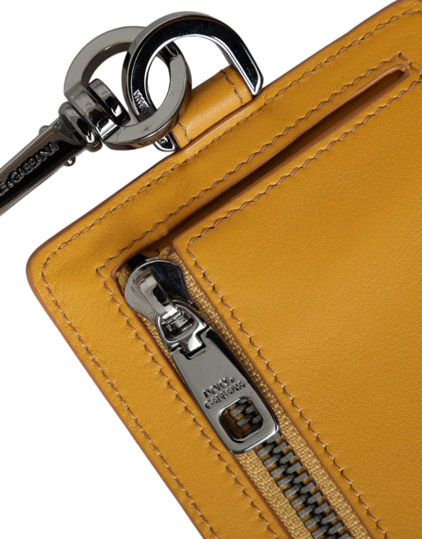 Orange Calf Leather Credit Card Holder Clip On Wallet-Dolce & Gabbana-LabelTerrace.com