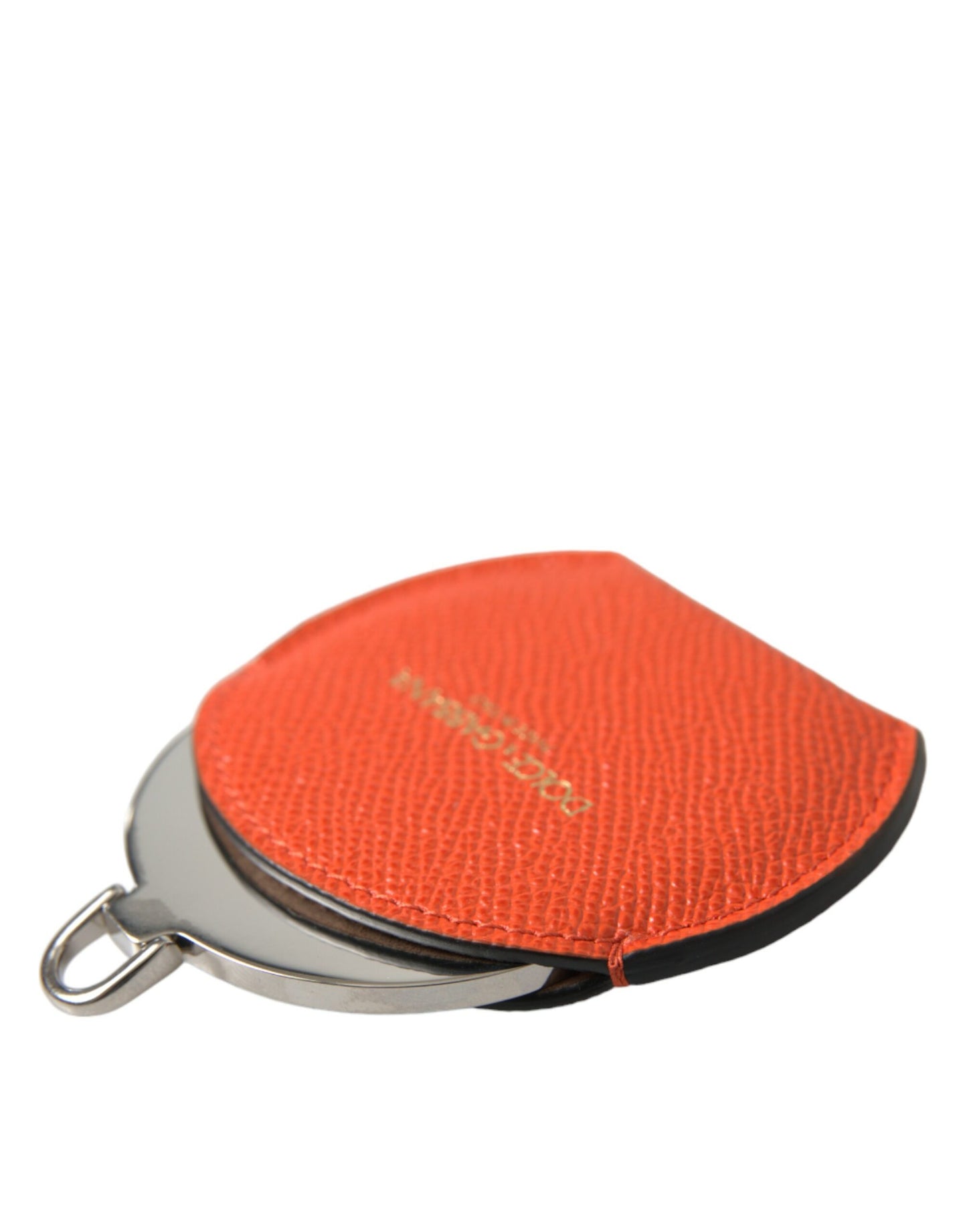 Orange Calfskin Leather Round Logo Hand Mirror Holder-Dolce & Gabbana-LabelTerrace.com