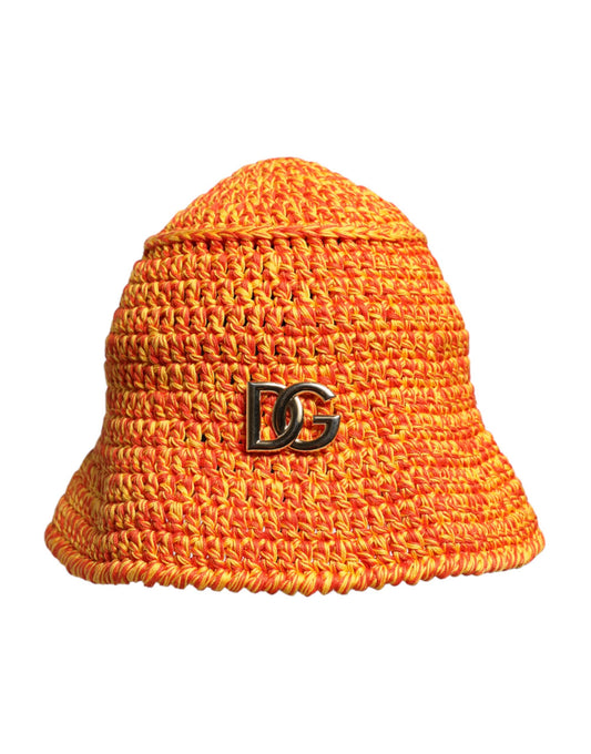 Orange Cotton Crochet DG Logo Bucket Hat-Dolce & Gabbana-LabelTerrace.com