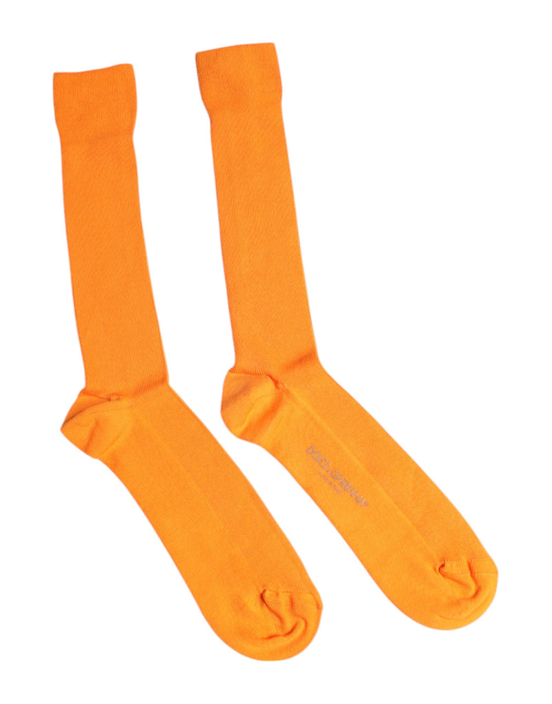 Orange Cotton Logo Over The Calf Socks-Dolce & Gabbana-LabelTerrace.com