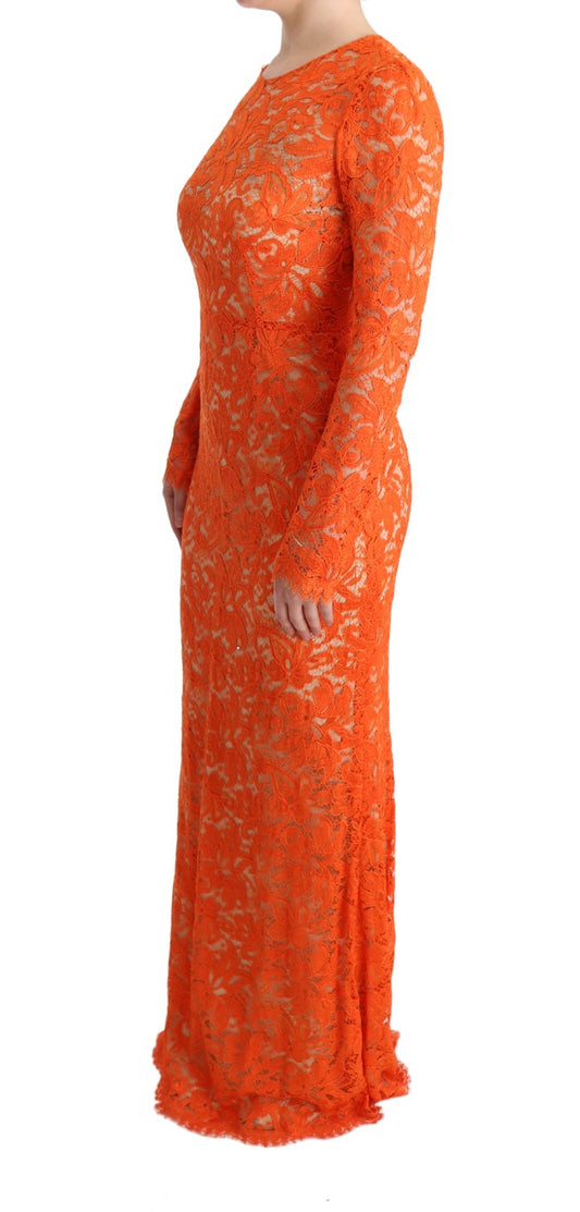 Orange Floral Ricamo Sheath Long Dress-Dolce & Gabbana-LabelTerrace.com