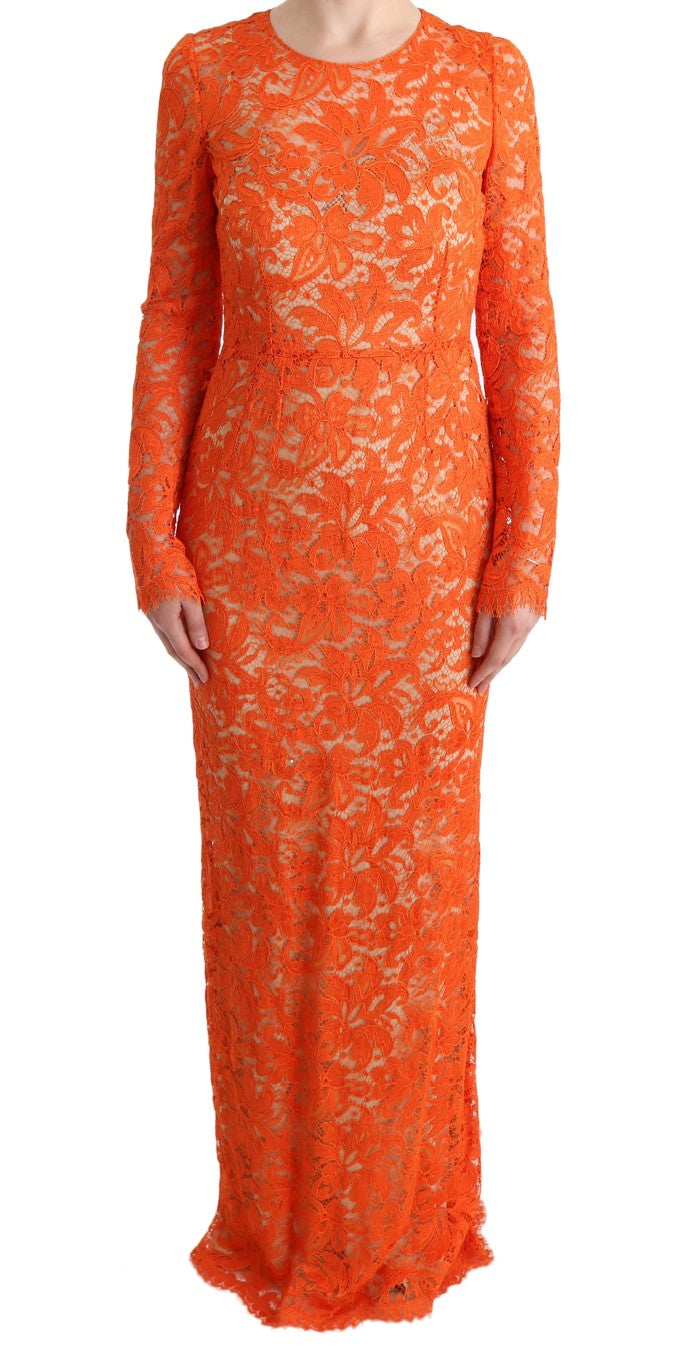 Orange Floral Ricamo Sheath Long Dress-Dolce & Gabbana-LabelTerrace.com