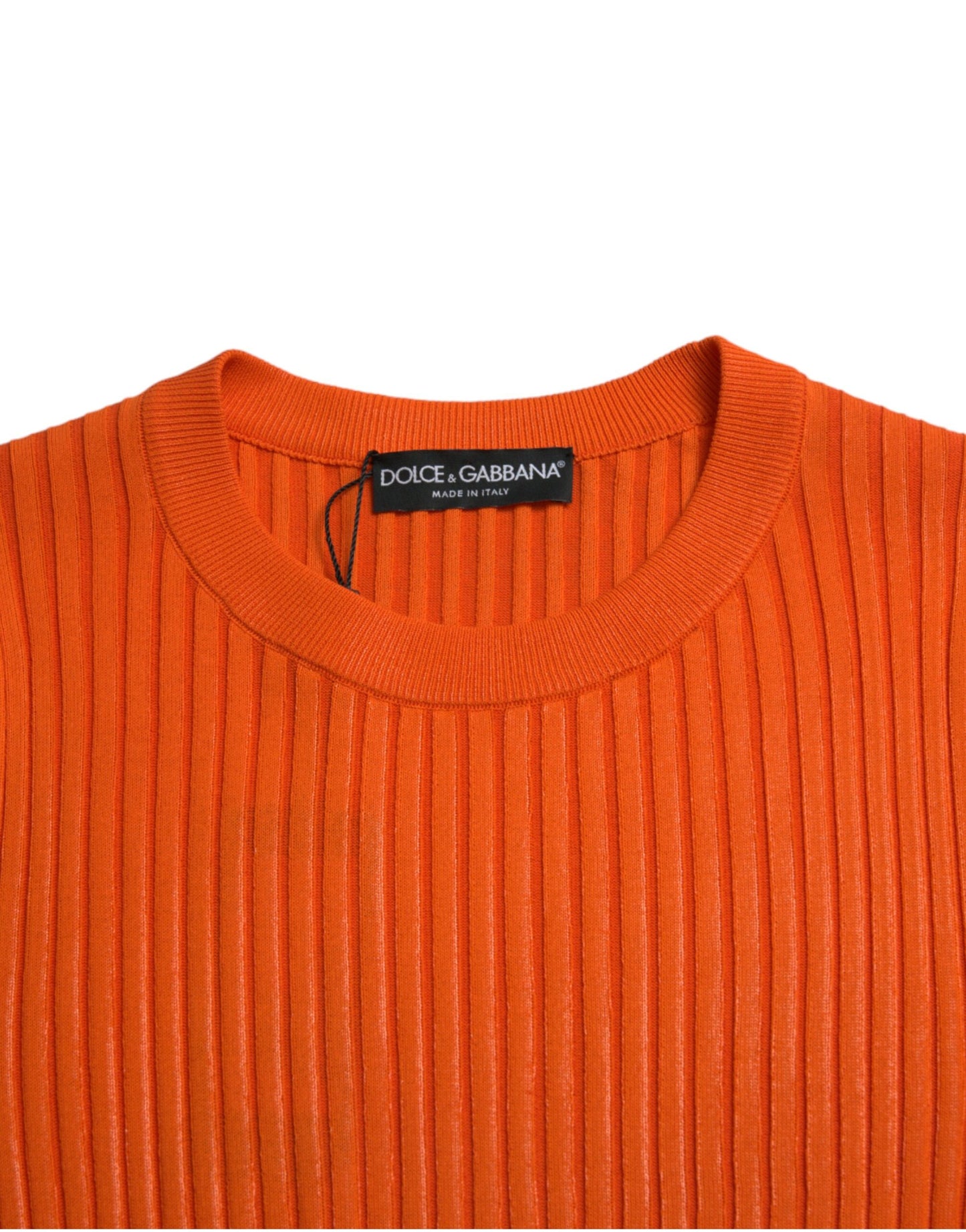 Orange Knitted Crewneck Men Pullover Sweater-Dolce & Gabbana-LabelTerrace.com