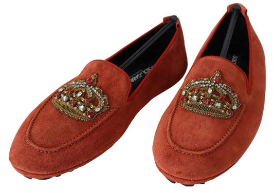 Orange Leather Crystal Crown Loafers Shoes-Dolce & Gabbana-LabelTerrace.com