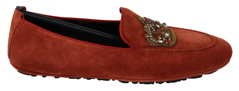 Orange Leather Crystal Crown Loafers Shoes-Dolce & Gabbana-LabelTerrace.com