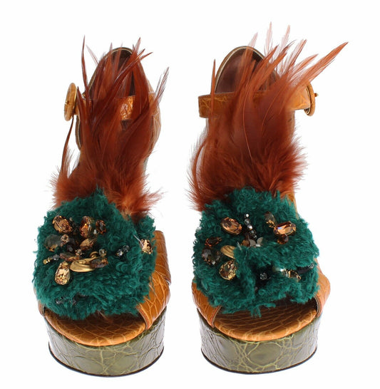 Orange Leather Crystal Platform Sandal Shoes-Dolce & Gabbana-LabelTerrace.com