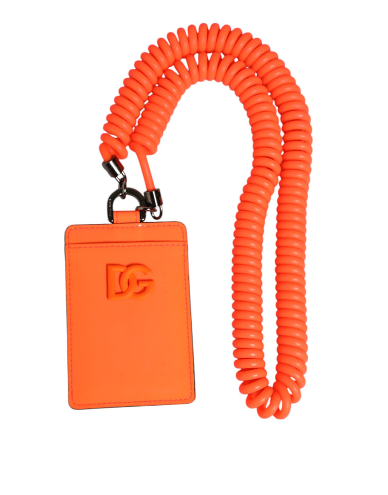 Orange Leather Logo Embossed Lanyard Card Holder Wallet-Dolce & Gabbana-LabelTerrace.com