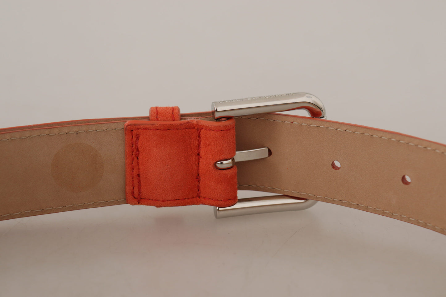 Orange Leather Suede Silver Logo Metal Buckle Belt-Dolce & Gabbana-LabelTerrace.com
