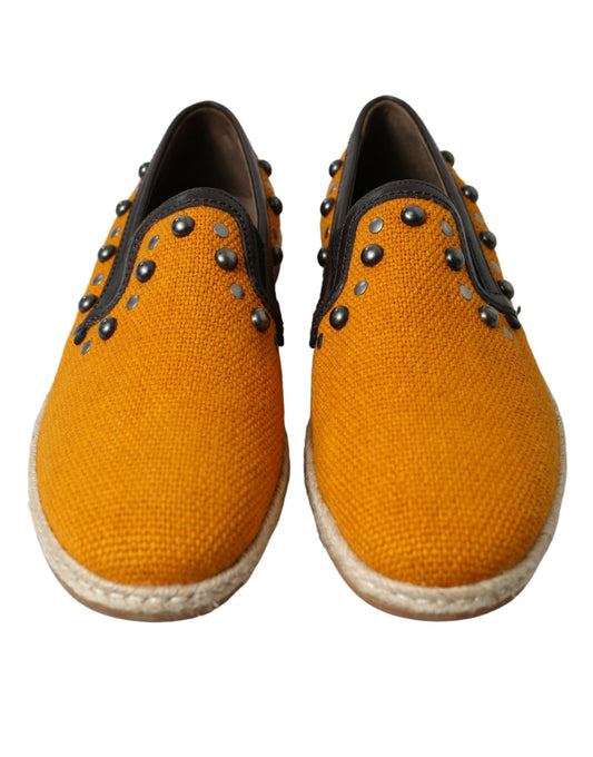 Orange Linen Leather Studded Loafers Shoes-Dolce & Gabbana-LabelTerrace.com