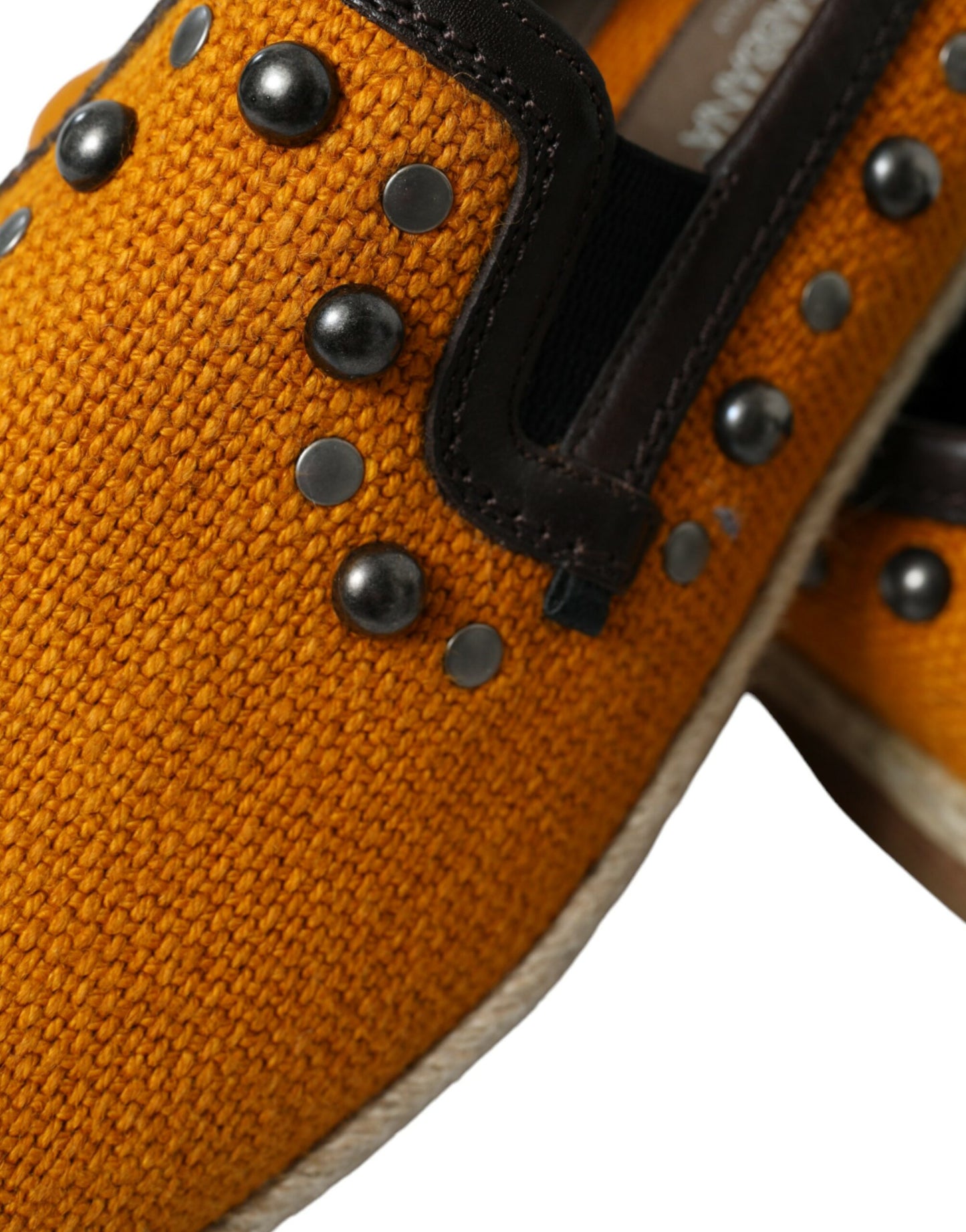 Orange Linen Leather Studded Loafers Shoes-Dolce & Gabbana-LabelTerrace.com