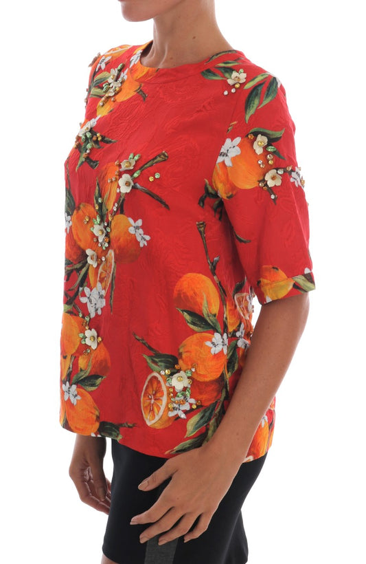 Orange Print Crystal-Embellished Blouse-Dolce & Gabbana-LabelTerrace.com