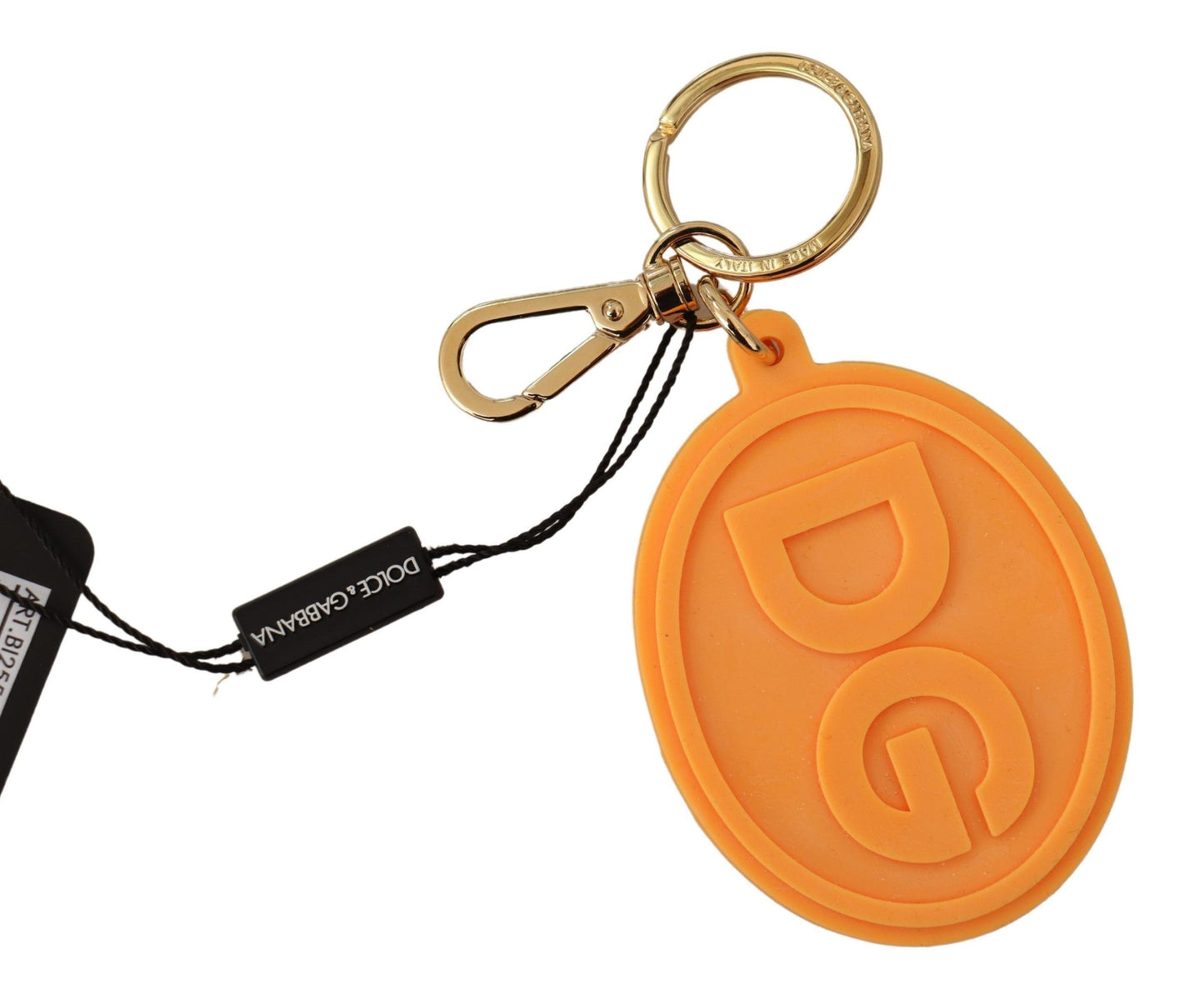 Orange Rubber DG Logo Gold Brass Metal Keychain-Dolce & Gabbana-LabelTerrace.com