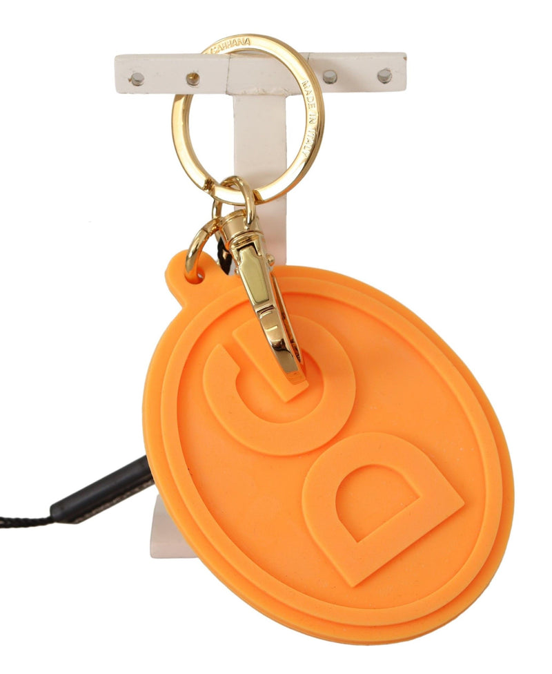 Orange Rubber DG Logo Gold Brass Metal Keychain-Dolce & Gabbana-LabelTerrace.com