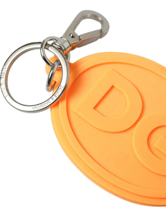 Orange Rubber DG Logo Silver Brass Metal Keyring Keychain-Dolce & Gabbana-LabelTerrace.com
