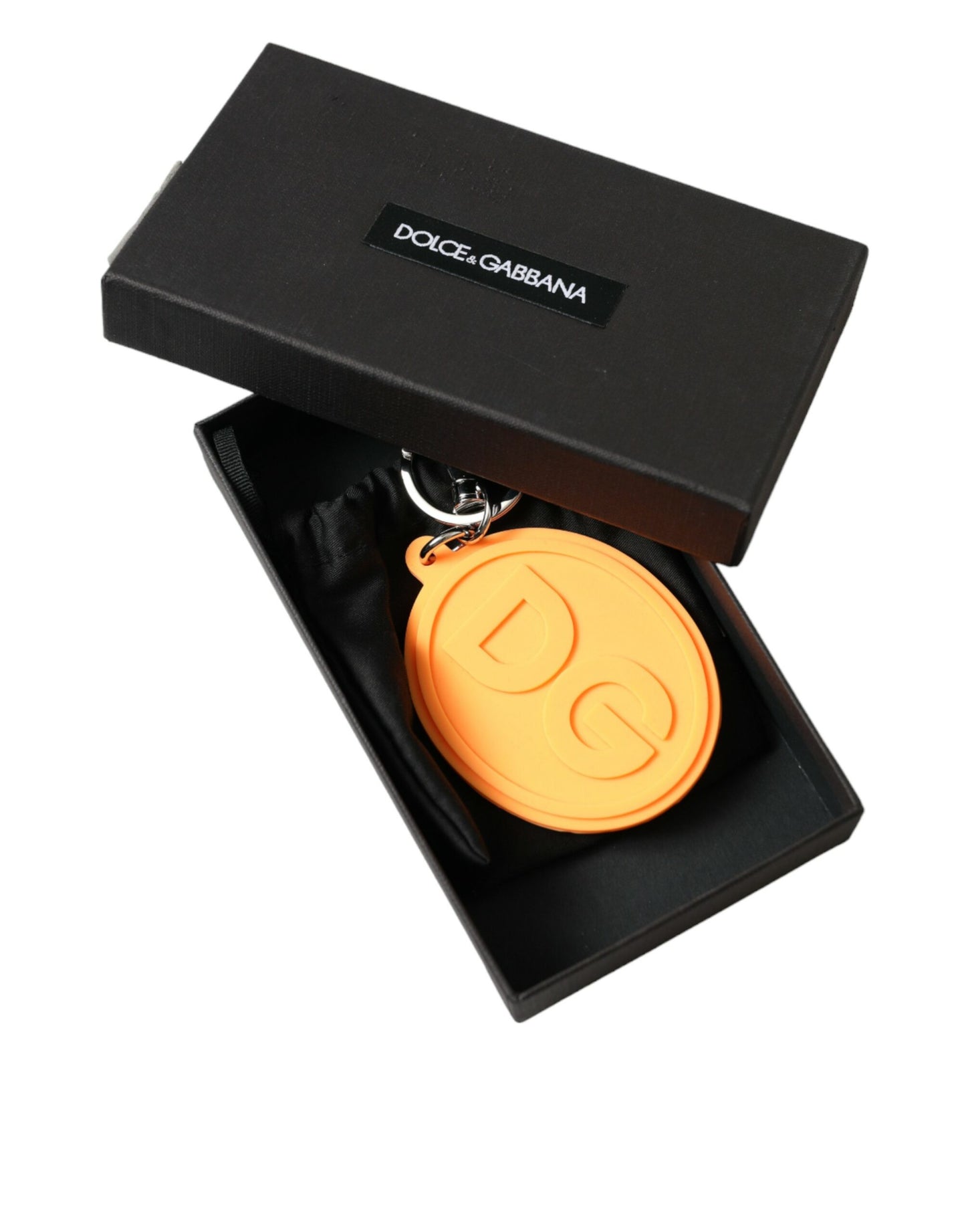 Orange Rubber DG Logo Silver Brass Metal Keyring Keychain-Dolce & Gabbana-LabelTerrace.com