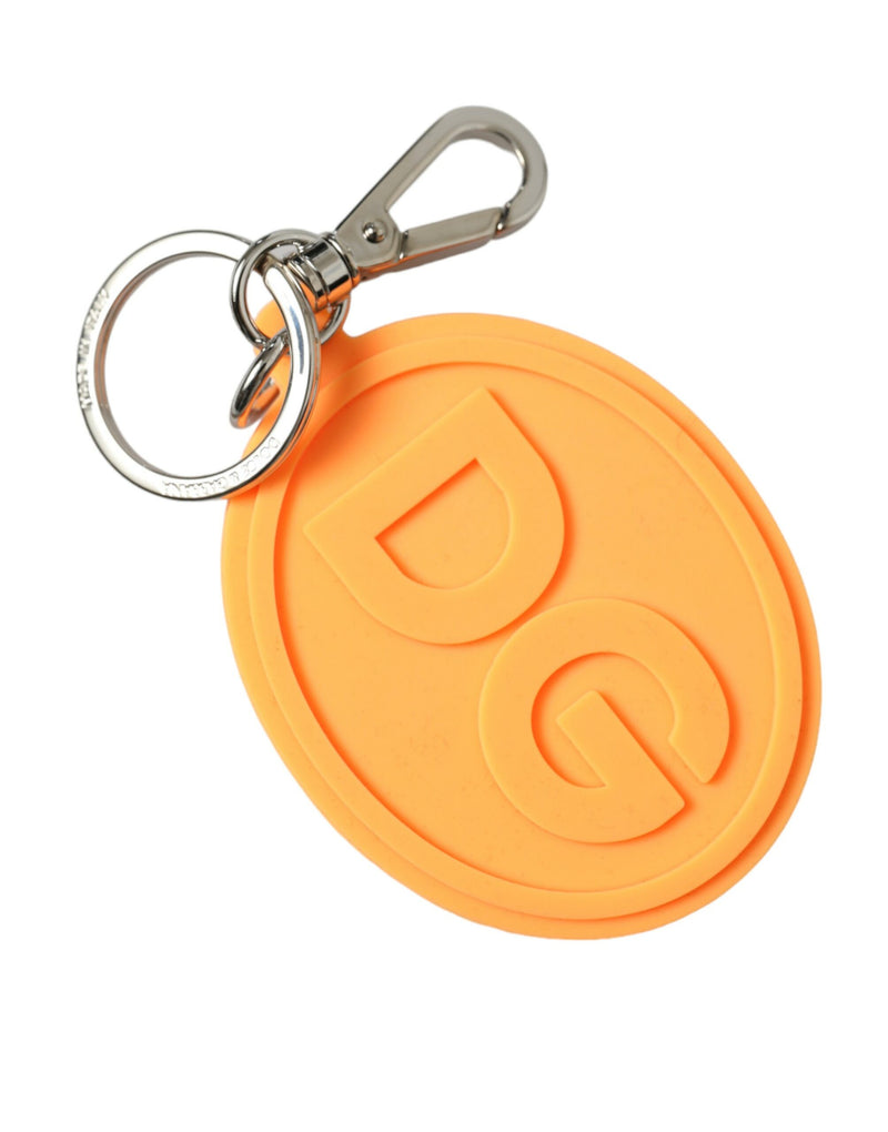 Orange Rubber DG Logo Silver Brass Metal Keyring Keychain-Dolce & Gabbana-LabelTerrace.com