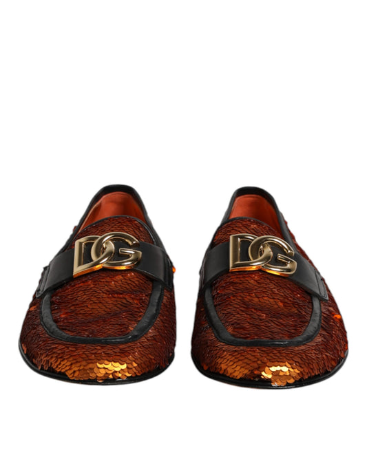 Orange Sequin Embellished Men Loafers Shoes-Dolce & Gabbana-LabelTerrace.com