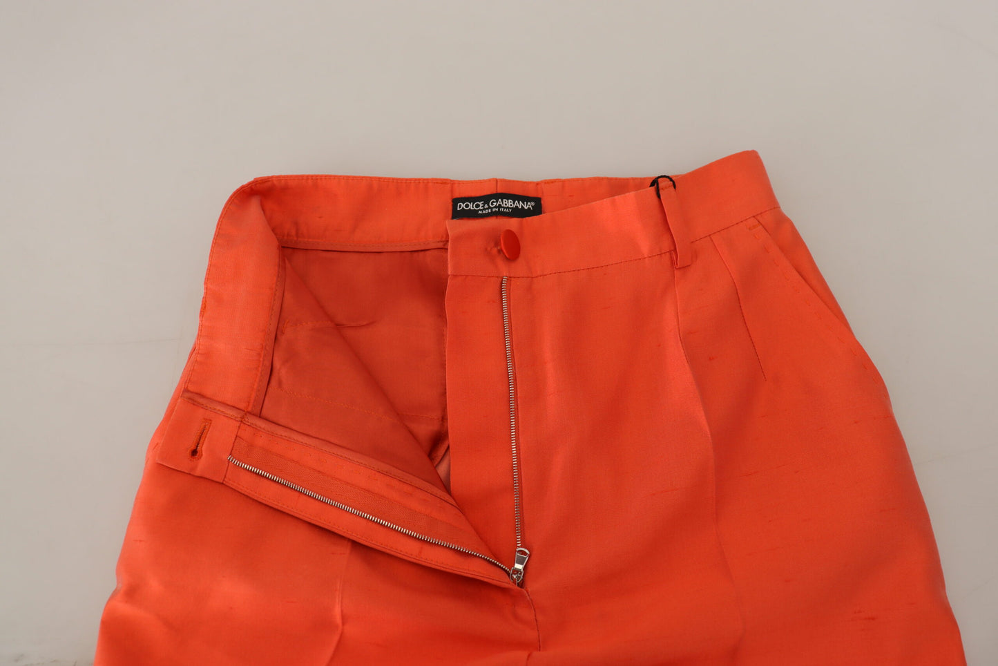 Orange Silk High Waist Cropped Pants-Dolce & Gabbana-LabelTerrace.com