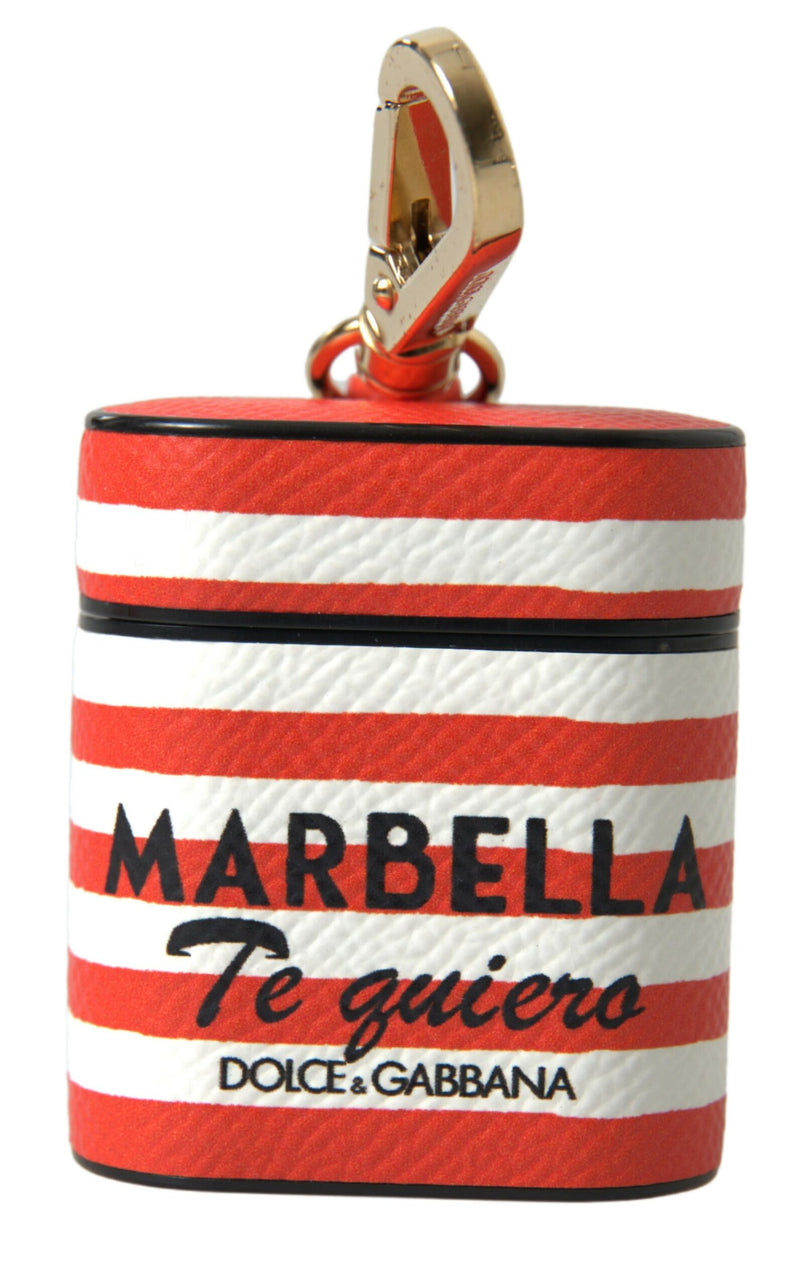 Orange Stripe Dauphine Leather Logo Strap Airpod Case-Dolce & Gabbana-LabelTerrace.com