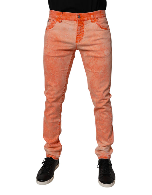Orange Tie Dye Cotton Skinny Men Denim Jeans-Dolce & Gabbana-LabelTerrace.com
