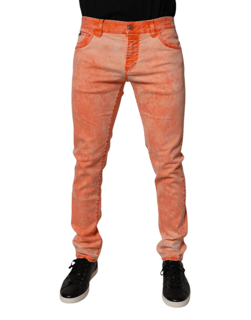 Orange Tie Dye Cotton Skinny Men Denim Jeans-Dolce & Gabbana-LabelTerrace.com