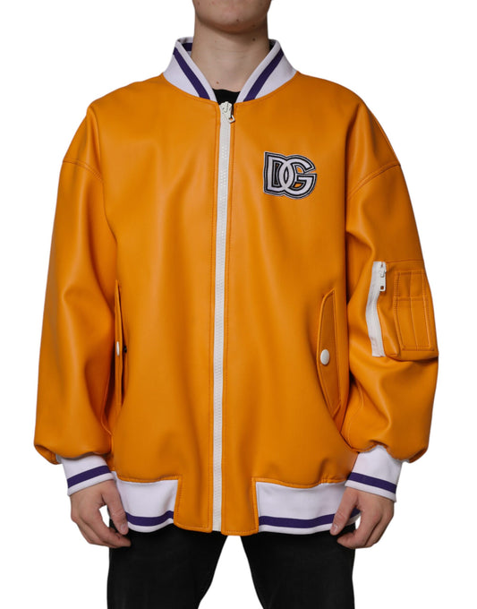 Orange White Full Zip Jersey Bomber Jacket-Dolce & Gabbana-LabelTerrace.com