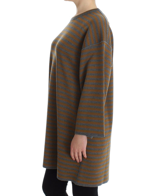 Oversized Gray Yellow Striped Sweater Top-Dolce & Gabbana-LabelTerrace.com