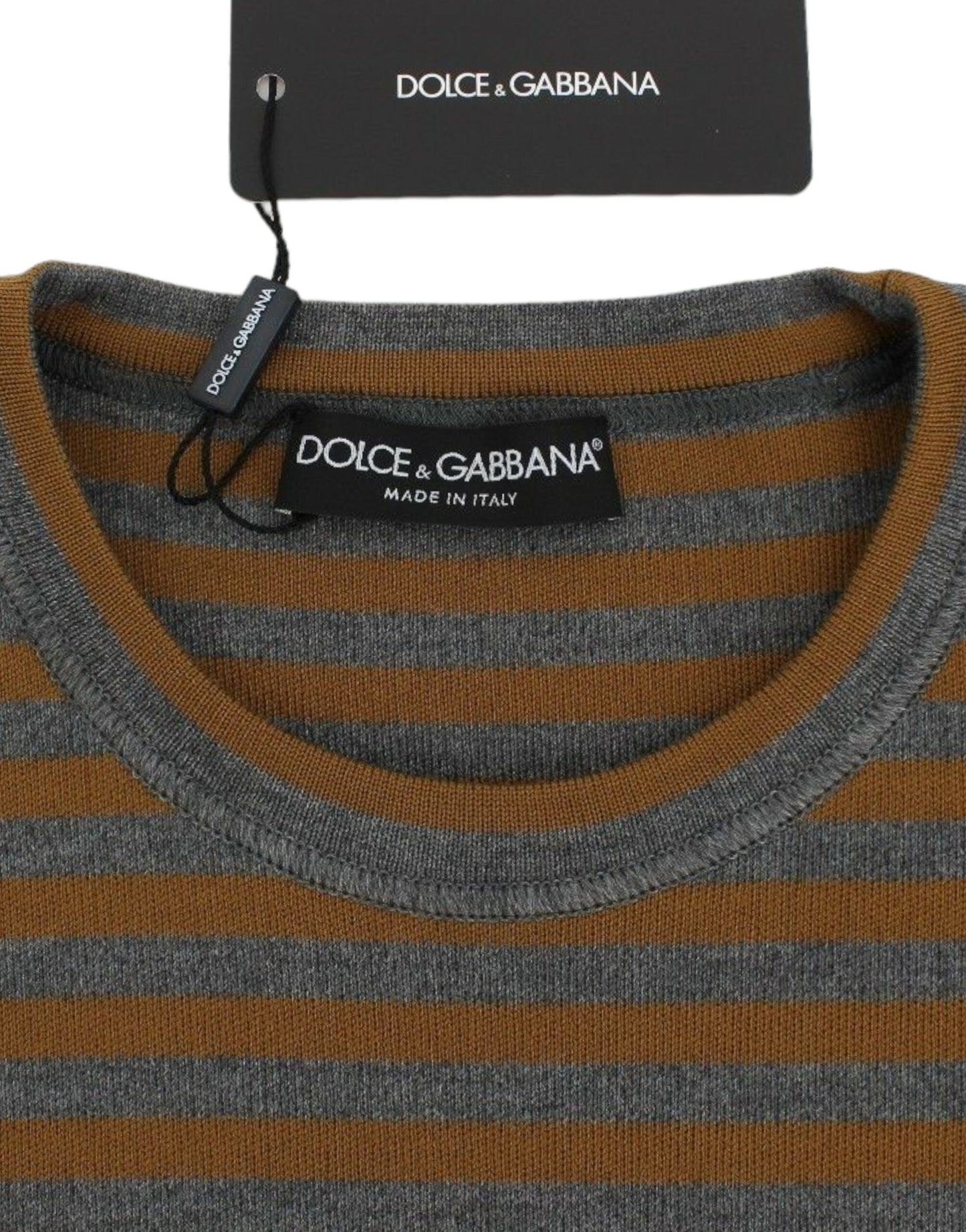 Oversized Gray Yellow Striped Sweater Top-Dolce & Gabbana-LabelTerrace.com