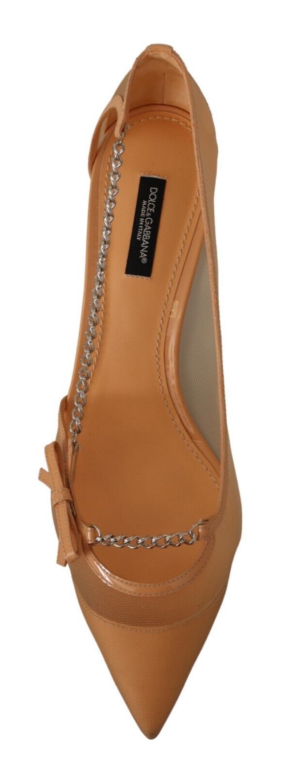 Peach Mesh Leather Chains Heels Pumps Shoes-Dolce & Gabbana-LabelTerrace.com