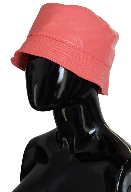 Peach Quilted Faux Leather Women Bucket Cap Hat-Dolce & Gabbana-LabelTerrace.com