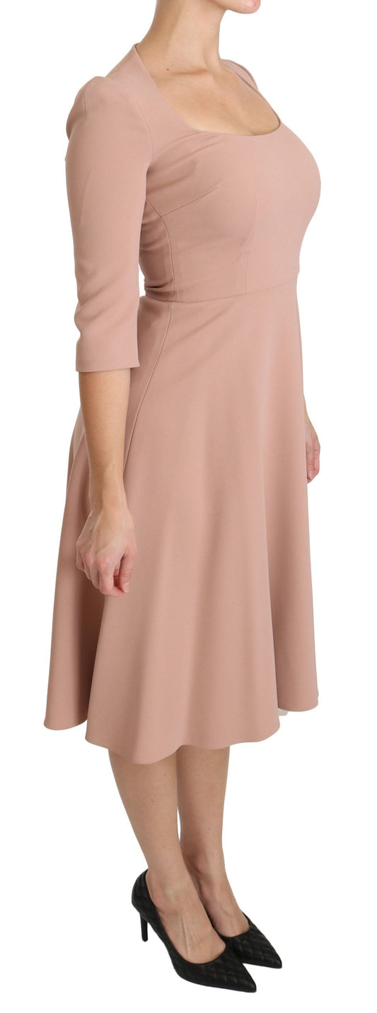Pink 3/4 Sleeves A-line Viscose Dress-Dolce & Gabbana-LabelTerrace.com