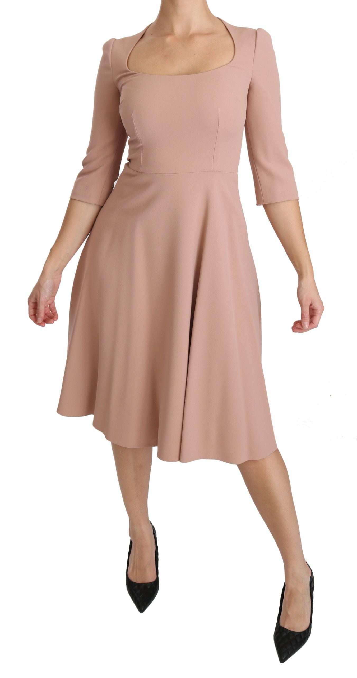 Pink 3/4 Sleeves A-line Viscose Dress-Dolce & Gabbana-LabelTerrace.com