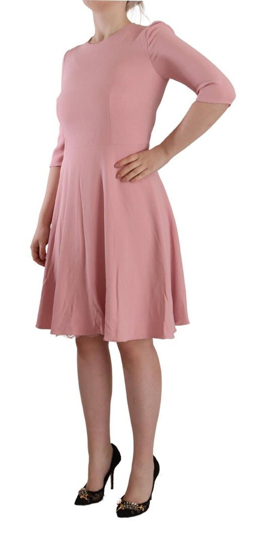Pink 3/4 Sleeves Viscose Blend A-line Dress-Dolce & Gabbana-LabelTerrace.com