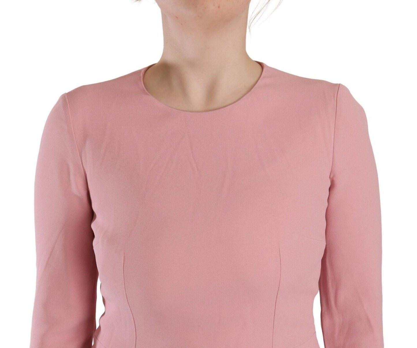 Pink 3/4 Sleeves Viscose Blend A-line Dress-Dolce & Gabbana-LabelTerrace.com