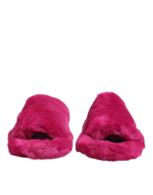 Pink Acrylic Faux Fur Mens Flats Sandals Shoes-Dolce & Gabbana-LabelTerrace.com