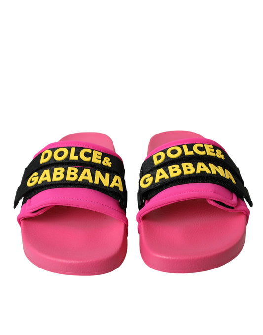 Pink Black Logo Beachwear Flats Sandals Shoes-Dolce & Gabbana-LabelTerrace.com